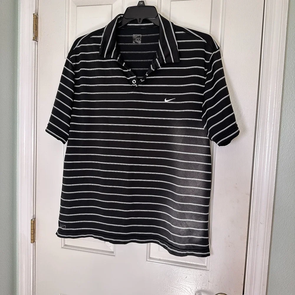 Vintage Nike Golf Black White Striped‎ Polo Shirt Size XL Men's